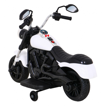 Motor Chopper V-Max na akumulator dla dzieci Biały + Melodie Klakson + Światło + Kółka pomocnicze